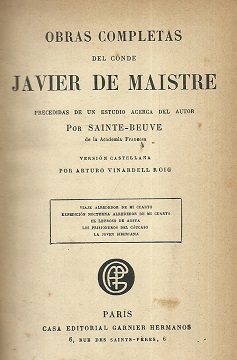 Coberta de Obres completes de Xavier de Maistre