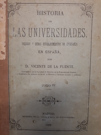 Coberta de Historias de las Universidades, Colegios y demás establecimientos de enseñanza en España (Tom IV)